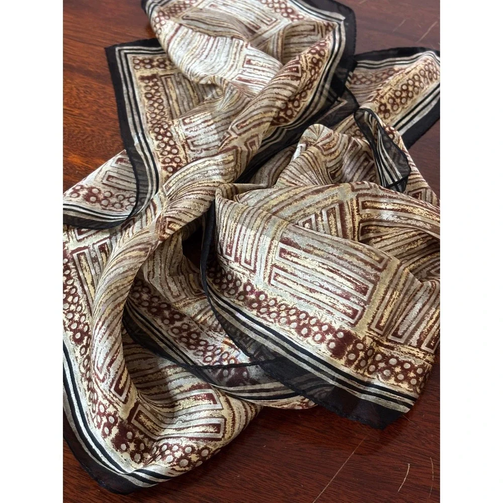Vintage Silk Scarf Casual Corner Rectangle Brown Earth Tone Semi-Sheer